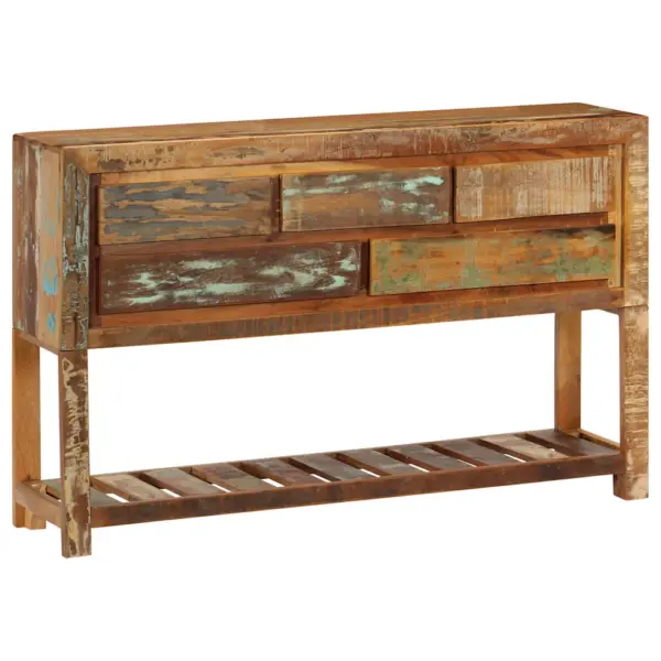 Mitmevärviline taaskasutatud puidust puhvetkapp 5 sahtli ja riiuliga, 120 x 30 x 75 cm – 13