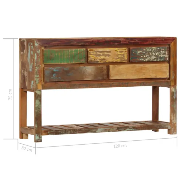 Mitmevärviline taaskasutatud puidust puhvetkapp 5 sahtli ja riiuliga, 120 x 30 x 75 cm – 8