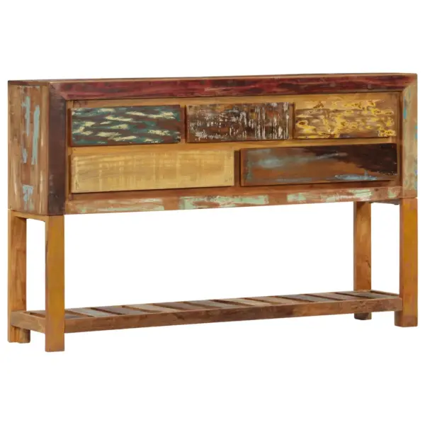 Mitmevärviline taaskasutatud puidust puhvetkapp 5 sahtli ja riiuliga, 120 x 30 x 75 cm – 10