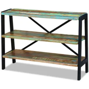 Vintage puhvetriiul 3 riiuliga, taaskasutatud puit ja terasraam, mitmevärviline, 110 x 35 x 78 cm