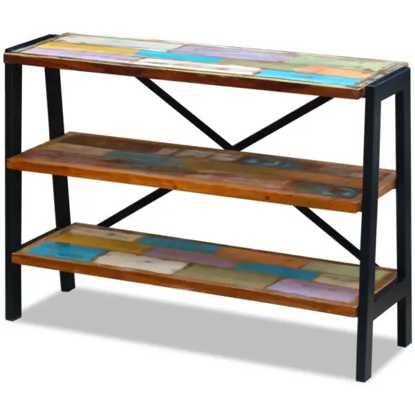 Vintage puhvetriiul 3 riiuliga, taaskasutatud puit ja terasraam, mitmevärviline, 110 x 35 x 78 cm – 2