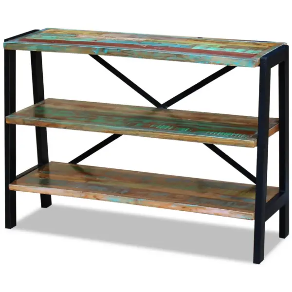 Vintage puhvetriiul 3 riiuliga, taaskasutatud puit ja terasraam, mitmevärviline, 110 x 35 x 78 cm – 3