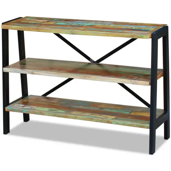 Vintage puhvetriiul 3 riiuliga, taaskasutatud puit ja terasraam, mitmevärviline, 110 x 35 x 78 cm – 4