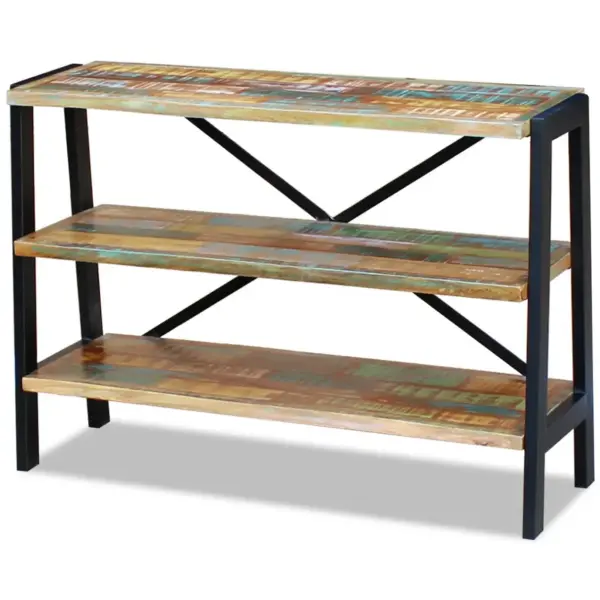 Vintage puhvetriiul 3 riiuliga, taaskasutatud puit ja terasraam, mitmevärviline, 110 x 35 x 78 cm – 5