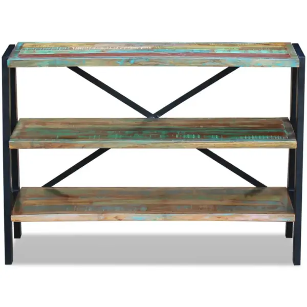 Vintage puhvetriiul 3 riiuliga, taaskasutatud puit ja terasraam, mitmevärviline, 110 x 35 x 78 cm – 6