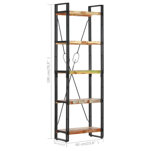 Industriaalne raamaturiiul 5 riiuliga, taaskasutatud puit ja teras, 60 x 30 x 180 cm - 6