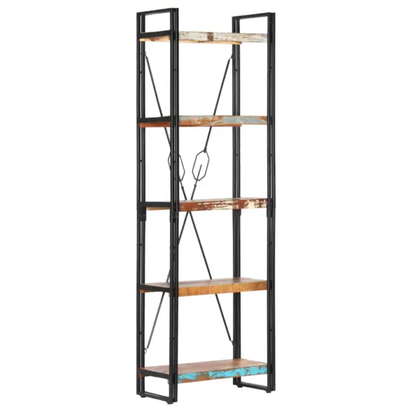 Industriaalne raamaturiiul 5 riiuliga, taaskasutatud puit ja teras, 60 x 30 x 180 cm - 7