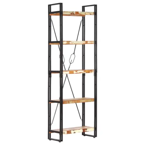 Industriaalne raamaturiiul 5 riiuliga, taaskasutatud puit ja teras, 60 x 30 x 180 cm - 8
