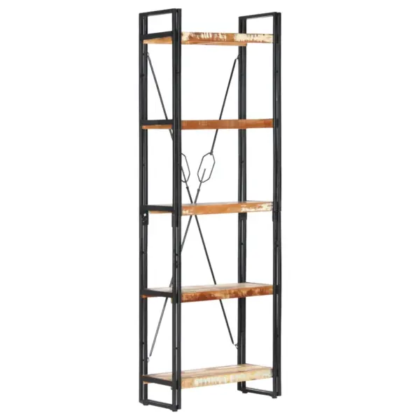 Industriaalne raamaturiiul 5 riiuliga, taaskasutatud puit ja teras, 60 x 30 x 180 cm - 9