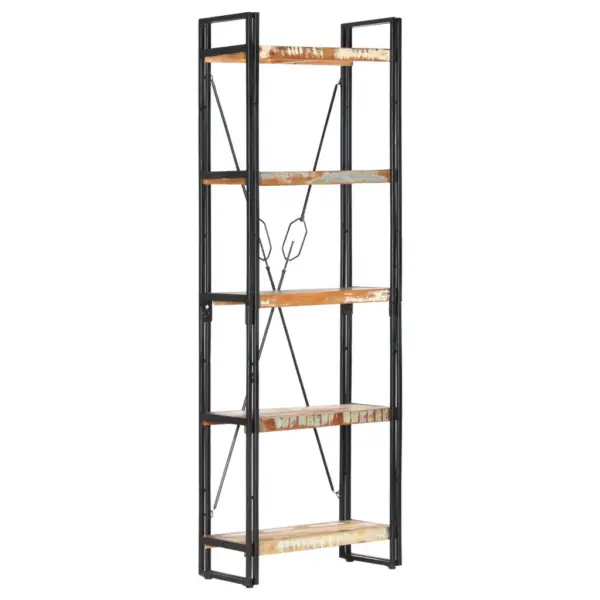 Industriaalne raamaturiiul 5 riiuliga, taaskasutatud puit ja teras, 60 x 30 x 180 cm - 10