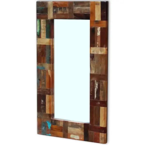 Mitmevärvilise taaskasutatud puidust raamiga peegel, 50 x 80 cm – 6