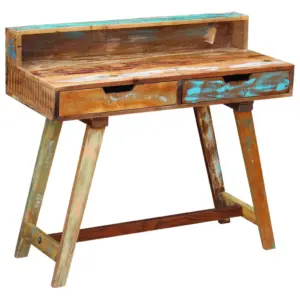 Retro kirjutuslaud taaskasutatud puidust, mitmevärviline, kahe sahtliga, 100 x 45 x 90 cm