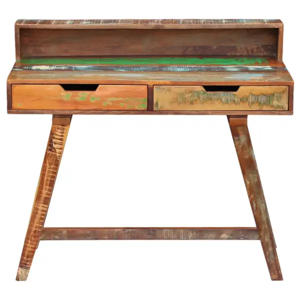 Retro kirjutuslaud taaskasutatud puidust, mitmevärviline, kahe sahtliga, 100 x 45 x 90 cm – 2