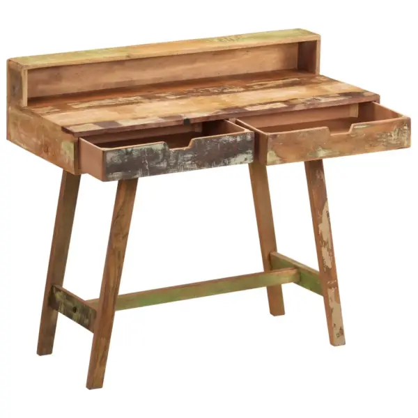 Retro kirjutuslaud taaskasutatud puidust, mitmevärviline, kahe sahtliga, 100 x 45 x 90 cm – 3