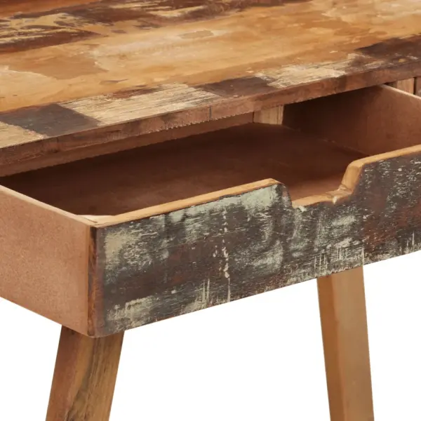 Retro kirjutuslaud taaskasutatud puidust, mitmevärviline, kahe sahtliga, 100 x 45 x 90 cm – 6