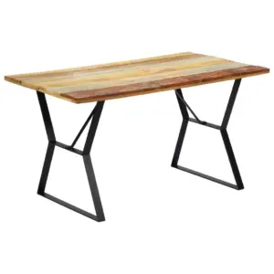 Retrostiilis söögilaud taaskasutatud puidust, rauast jalgadega, 140 x 80 x 76 cm