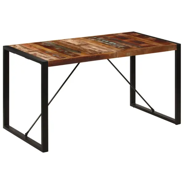 Retrostiilis söögilaud taaskasutatud puidust ja terasraamiga, mitmevärviline, 140 x 70 x 75 cm – 11