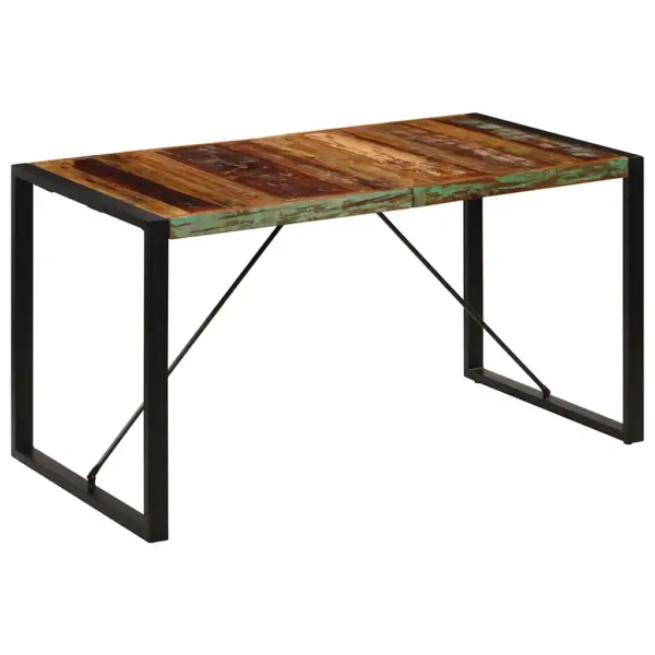 Retrostiilis söögilaud taaskasutatud puidust ja terasraamiga, mitmevärviline, 140 x 70 x 75 cm – 12