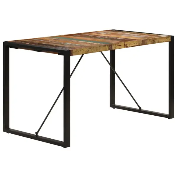 Retrostiilis söögilaud taaskasutatud puidust ja terasraamiga, mitmevärviline, 140 x 70 x 75 cm – 3