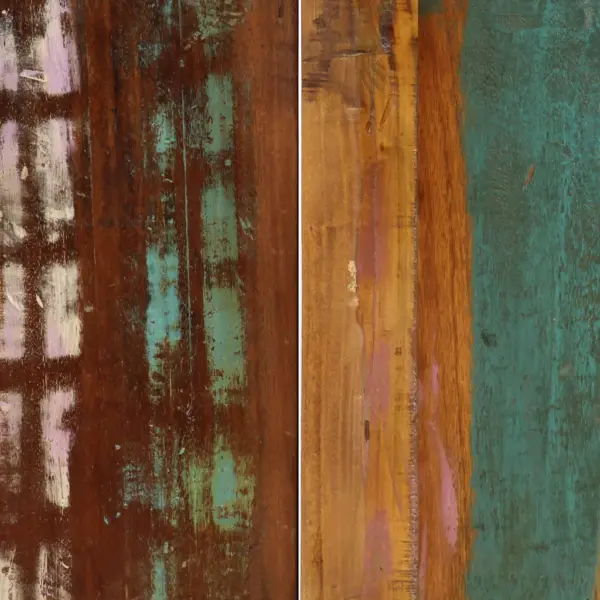 Retrostiilis söögilaud taaskasutatud puidust ja terasraamiga, mitmevärviline, 140 x 70 x 75 cm – 7