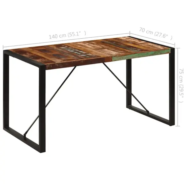 Retrostiilis söögilaud taaskasutatud puidust ja terasraamiga, mitmevärviline, 140 x 70 x 75 cm – 8