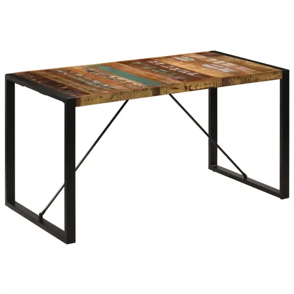 Retrostiilis söögilaud taaskasutatud puidust ja terasraamiga, mitmevärviline, 140 x 70 x 75 cm – 9