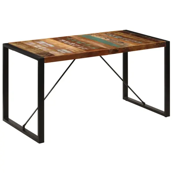 Retrostiilis söögilaud taaskasutatud puidust ja terasraamiga, mitmevärviline, 140 x 70 x 75 cm – 10