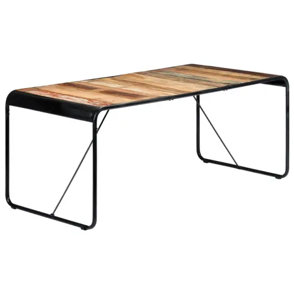 Taaskasutatud täispuidust söögilaud pulbervärvitud terasraamiga, 180 x 90 x 76 cm – 11