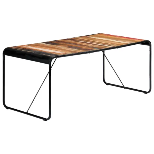 Taaskasutatud täispuidust söögilaud pulbervärvitud terasraamiga, 180 x 90 x 76 cm – 12