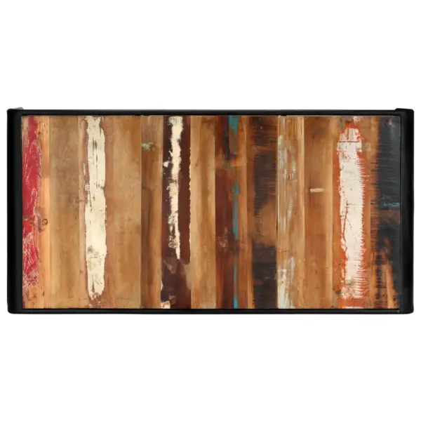 Taaskasutatud täispuidust söögilaud pulbervärvitud terasraamiga, 180 x 90 x 76 cm – 4