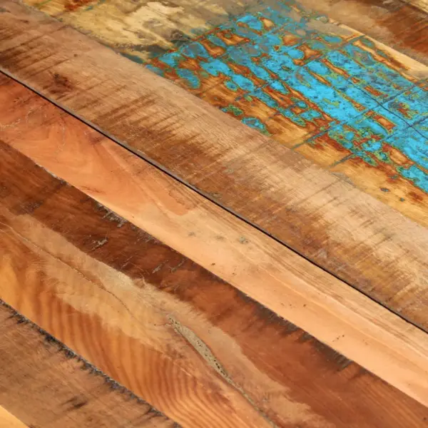 Taaskasutatud täispuidust söögilaud pulbervärvitud terasraamiga, 180 x 90 x 76 cm – 7
