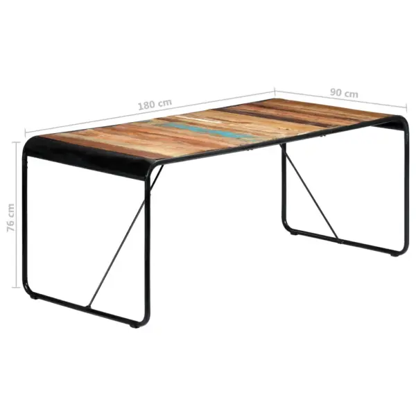 Taaskasutatud täispuidust söögilaud pulbervärvitud terasraamiga, 180 x 90 x 76 cm – 8
