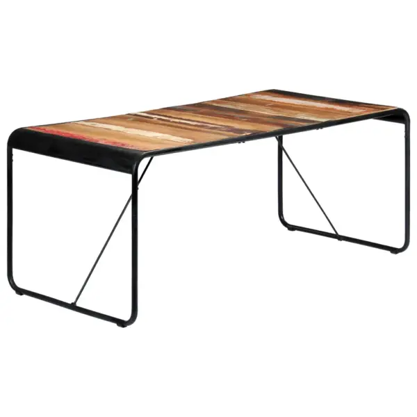 Taaskasutatud täispuidust söögilaud pulbervärvitud terasraamiga, 180 x 90 x 76 cm – 10
