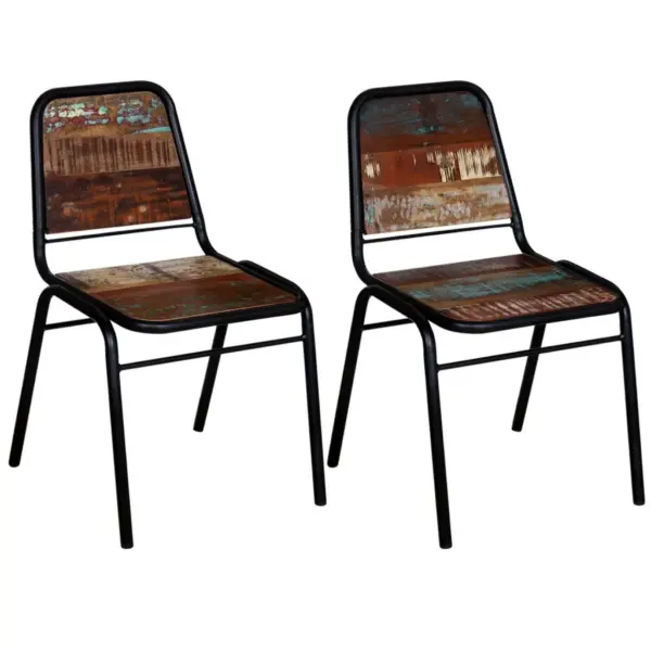 Taaskasutatud puidust söögitoolid 2 tk, mitmevärvilised, pulbervärvitud terasraamiga, 44 x 59 x 84 cm – 2