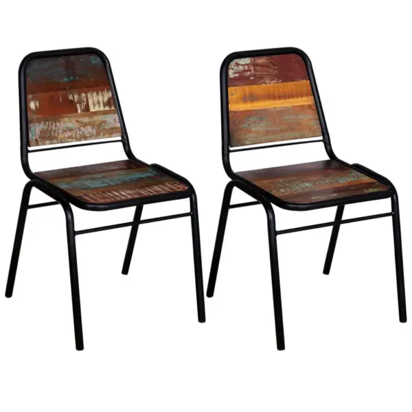 Taaskasutatud puidust söögitoolid 2 tk, mitmevärvilised, pulbervärvitud terasraamiga, 44 x 59 x 84 cm – 3
