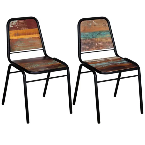Taaskasutatud puidust söögitoolid 2 tk, mitmevärvilised, pulbervärvitud terasraamiga, 44 x 59 x 84 cm – 4
