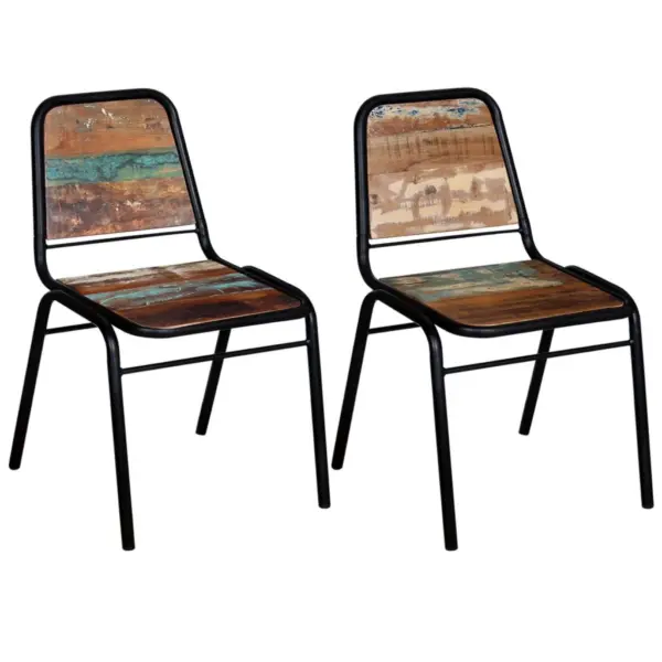 Taaskasutatud puidust söögitoolid 2 tk, mitmevärvilised, pulbervärvitud terasraamiga, 44 x 59 x 84 cm – 5