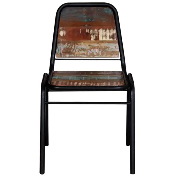 Taaskasutatud puidust söögitoolid 2 tk, mitmevärvilised, pulbervärvitud terasraamiga, 44 x 59 x 84 cm – 6