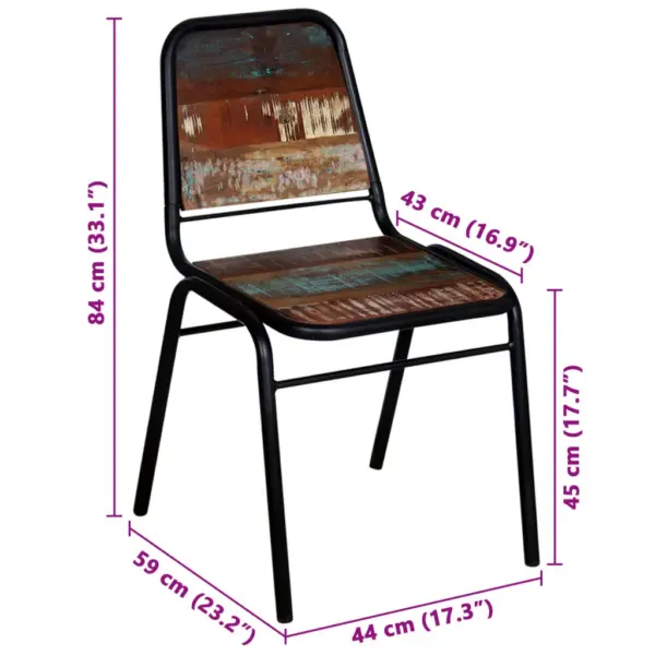 Taaskasutatud puidust söögitoolid 2 tk, mitmevärvilised, pulbervärvitud terasraamiga, 44 x 59 x 84 cm – 8