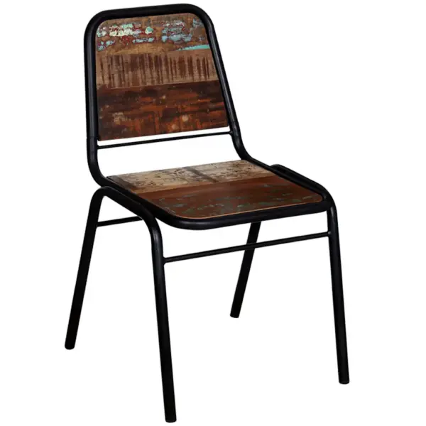 Taaskasutatud puidust söögitoolid terasraamiga, 4 tk, mitmevärvilised, 44 x 59 x 84 cm – 2