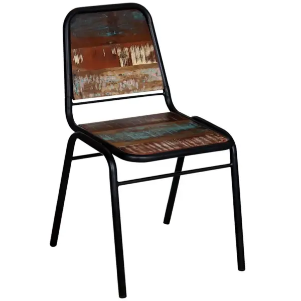 Taaskasutatud puidust söögitoolid terasraamiga, 4 tk, mitmevärvilised, 44 x 59 x 84 cm – 6