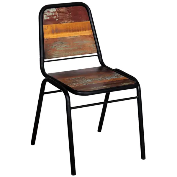 Taaskasutatud puidust söögitoolid terasraamiga, 4 tk, mitmevärvilised, 44 x 59 x 84 cm – 7