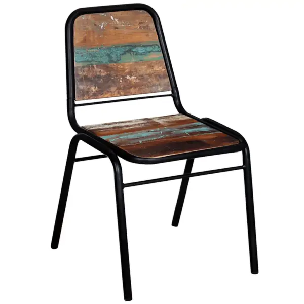 Taaskasutatud puidust söögitoolid terasraamiga, 4 tk, mitmevärvilised, 44 x 59 x 84 cm – 8