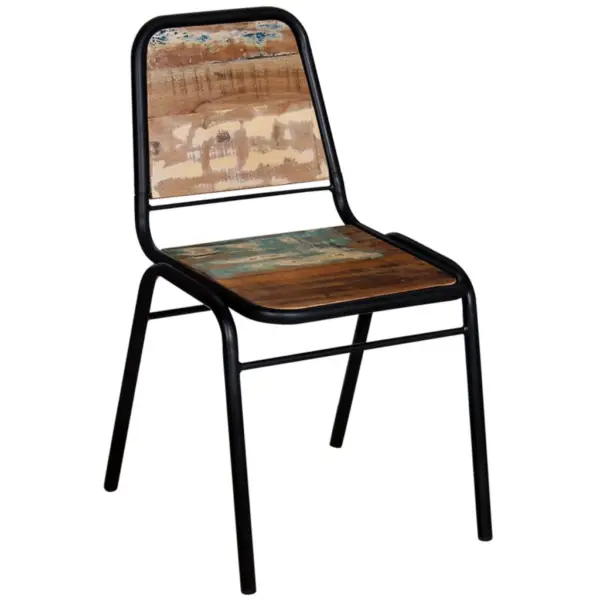 Taaskasutatud puidust söögitoolid terasraamiga, 4 tk, mitmevärvilised, 44 x 59 x 84 cm – 9