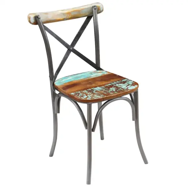 Taaskasutatud puidust söögitoolid terasraamiga, 6 tk, mitmevärviline, 51 x 52 x 84 cm – 6