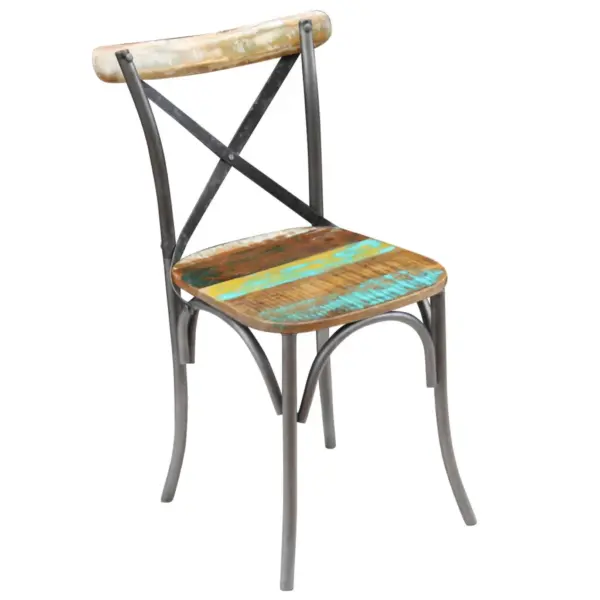 Taaskasutatud puidust söögitoolid terasraamiga, 6 tk, mitmevärviline, 51 x 52 x 84 cm – 7