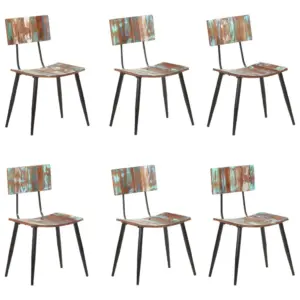 Taaskasutatud puidust söögitoolid, 6 tk, mitmevärvilised, pulbervärvitud rauast raamiga, 42 x 37 x 82 cm