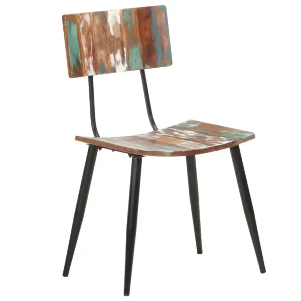Taaskasutatud puidust söögitoolid, 6 tk, mitmevärvilised, pulbervärvitud rauast raamiga, 42 x 37 x 82 cm – 2