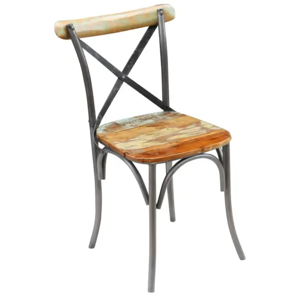 Taaskasutatud puidust söögitoolid terasraamiga, 2 tk, mitmevärviline, 51 x 52 x 84 cm – 5