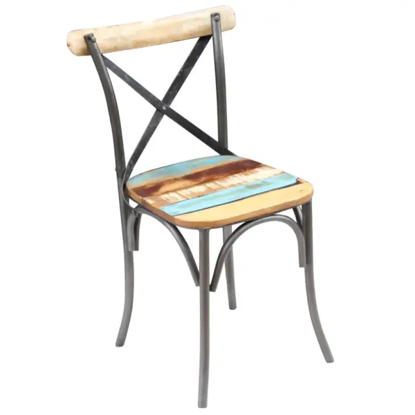 Taaskasutatud puidust söögitoolid terasraamiga, 2 tk, mitmevärviline, 51 x 52 x 84 cm – 6